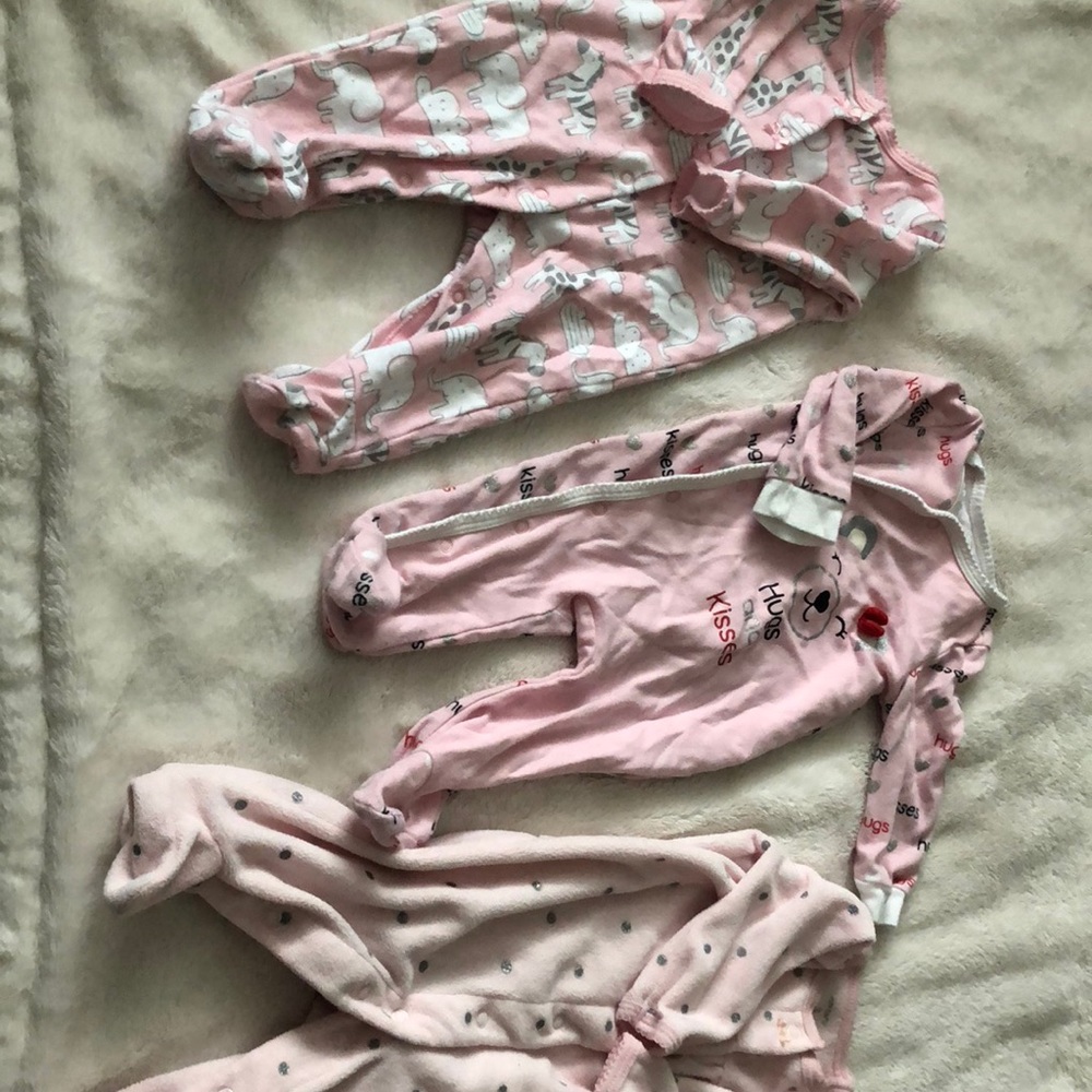 Three One Piece Powder Pink Footies!
